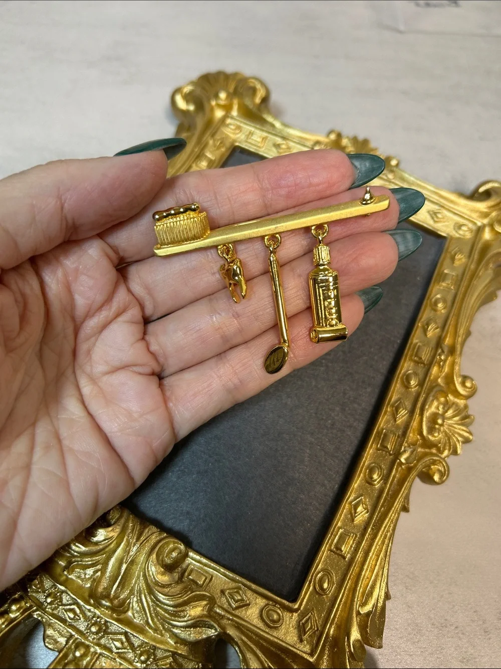 Gold Dental Tools Charm Brooch - Women's Jewelry